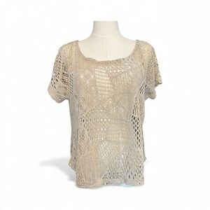 🤎✨ EUC MARIA GABRIELLE Tan Crochet Short Sleeve Top | Sz M (Best Fit Guess)